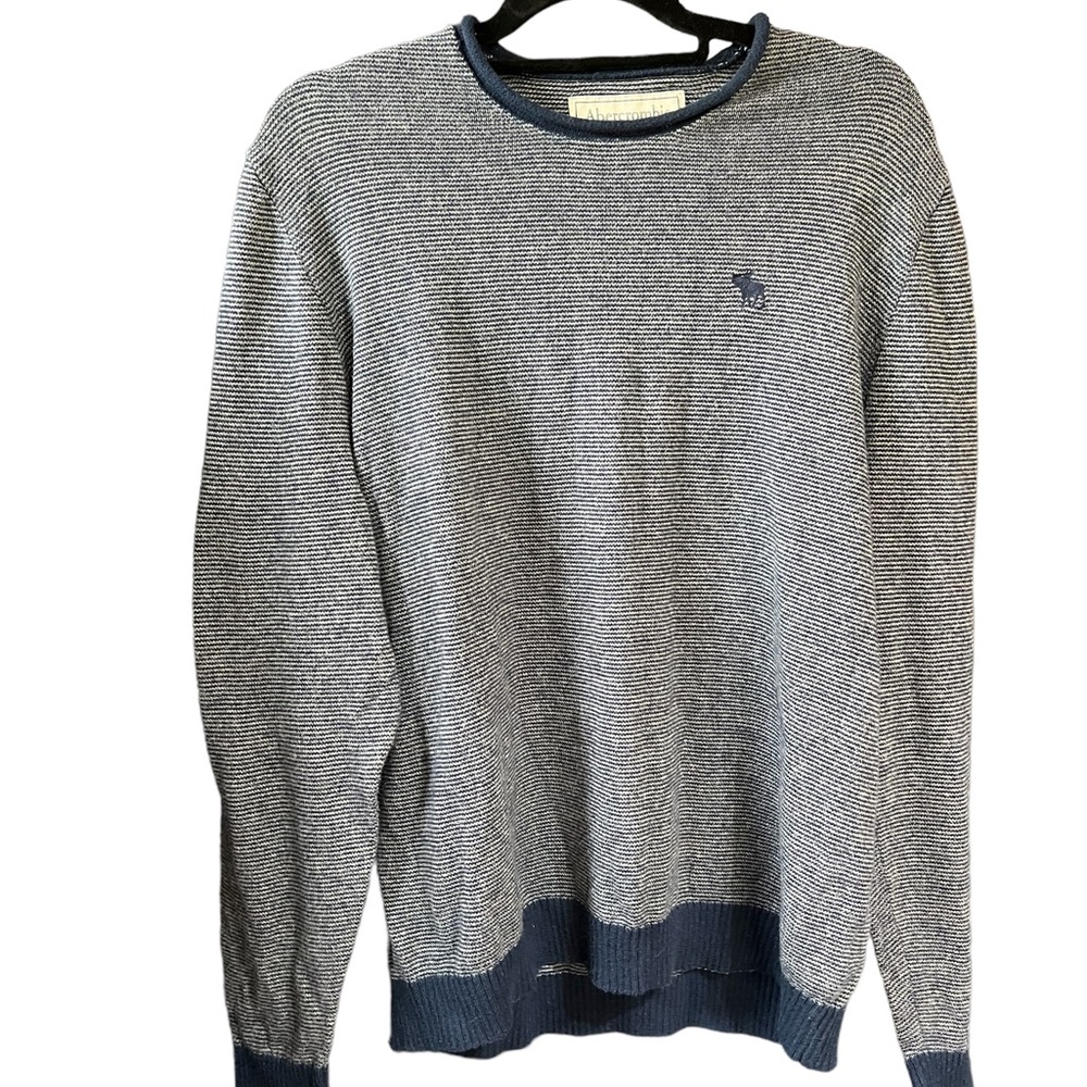 Abercrombie & Fitch Mens Muscle Cotton Sweater Navy Stripe Embroidered Size Xxl